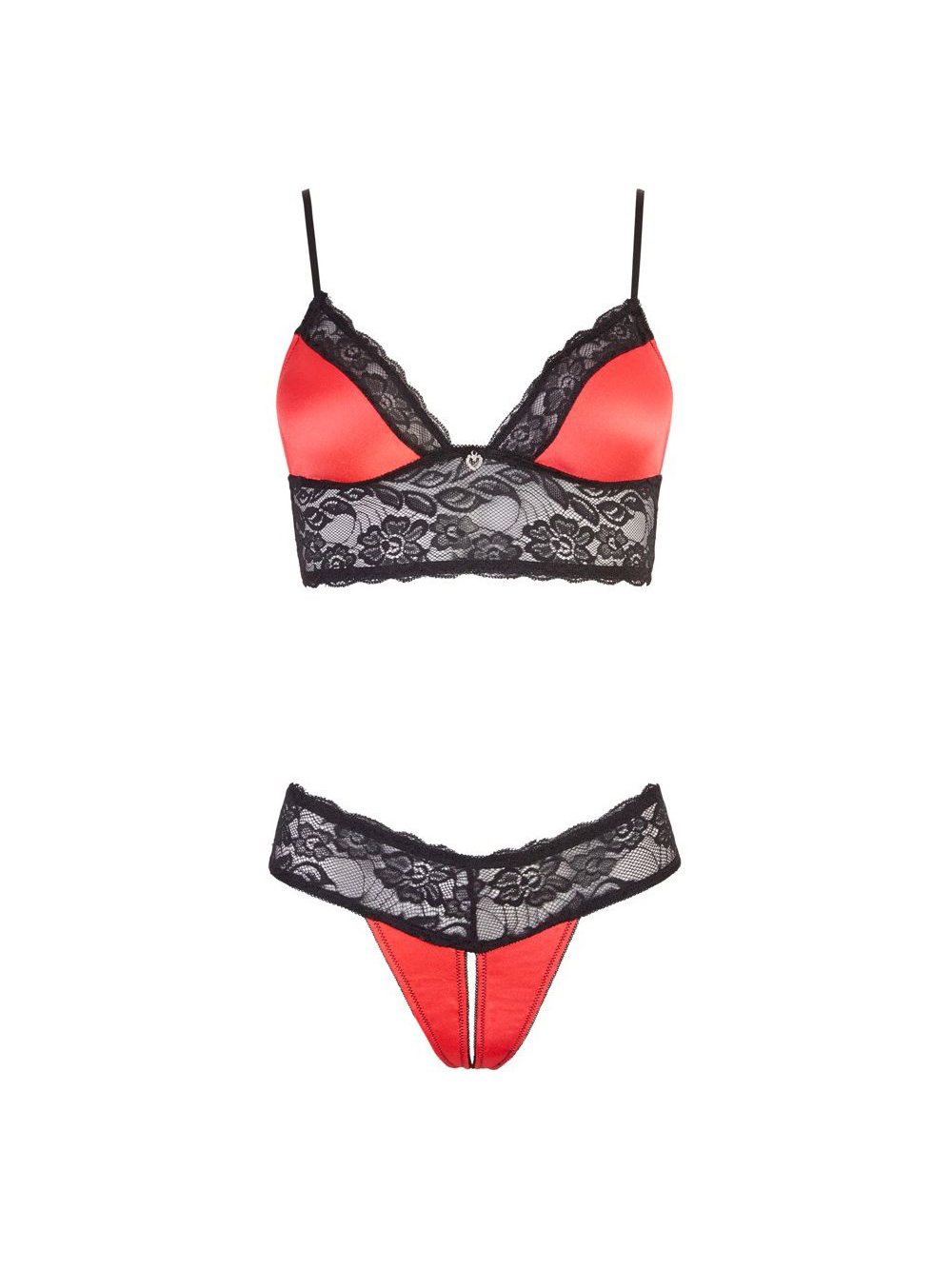 Completino 2 Pezzi Raso & Pizzo Rosso e Nero