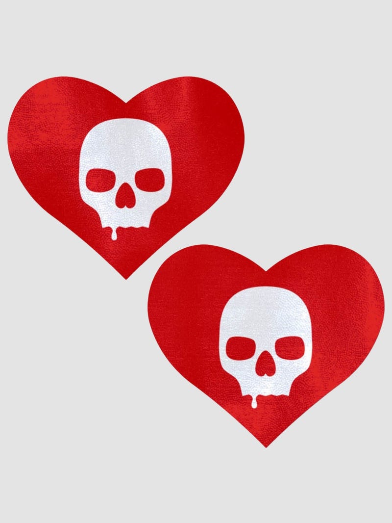Caches-Seins Coeur Rouge avec Tête de Mort
