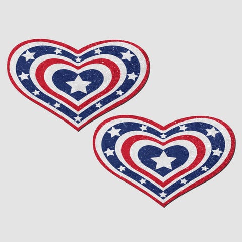 Caches-Seins Coeur USA Rouge, Blanc & Bleu