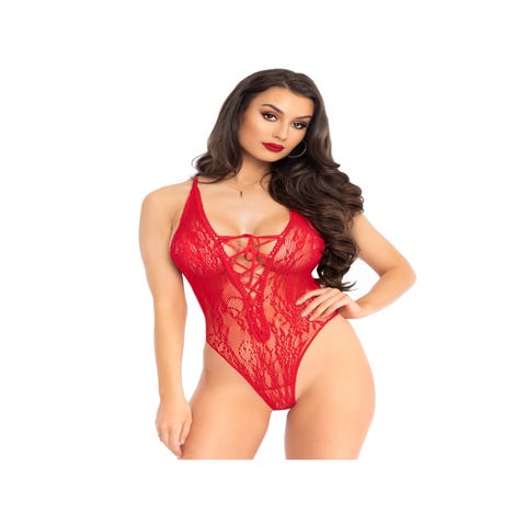 Body Dentelle Florale Laçage Rouge 