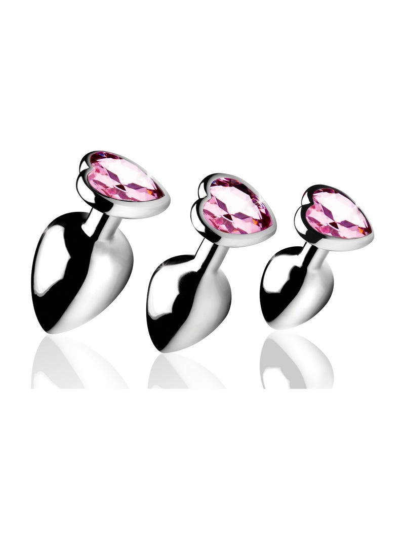 Kit de 3 Plugs Anal Métal Bijou Pink Heart Gem main product photo
