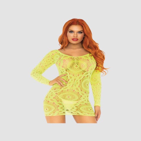 Robe 86794 Manches Longues & Dentelle Jaune Fluo
