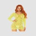 Robe 86794 Manches Longues & Dentelle Jaune Fluo