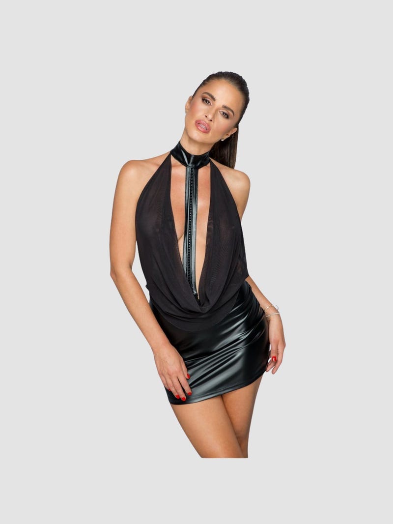 Robe Bi-Matière & Pierres Scintillantes Noire