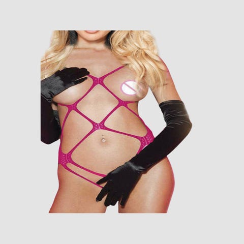 Body Ouvert Filet Seins Nus Rose