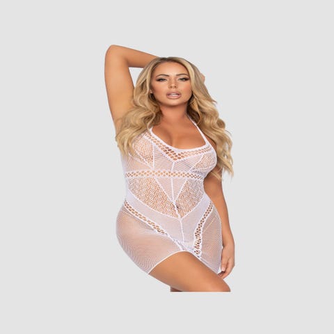 Robe 86962 Résille à Motifs Blanche