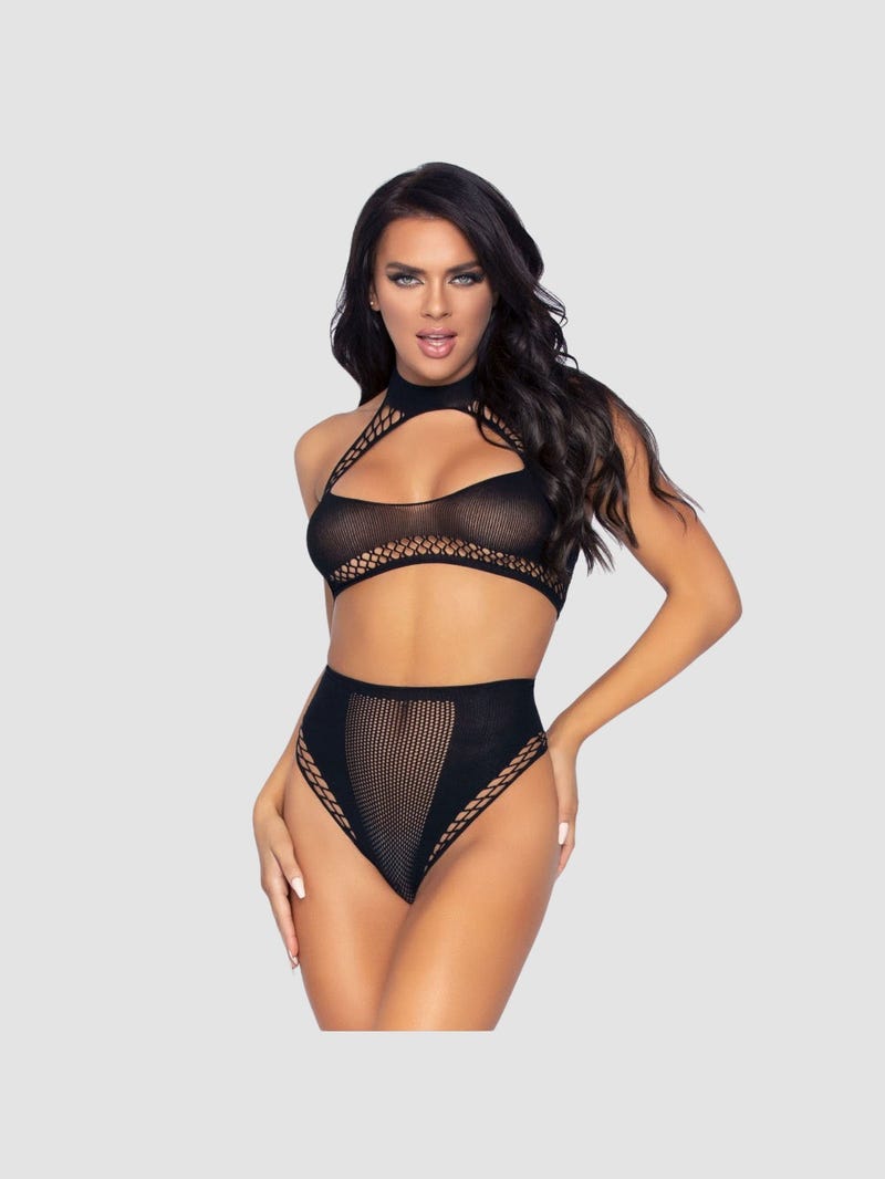 Ensemble 2 Pièces 81632 Top & String Résille Noir