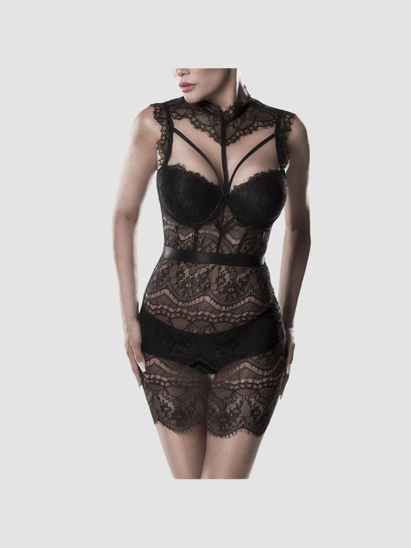 Robe Mini Dentelle & Lanières 15310 Romantic Noire