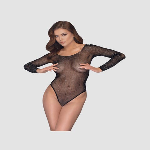 Body Manches Longues Résille & Strass Noir