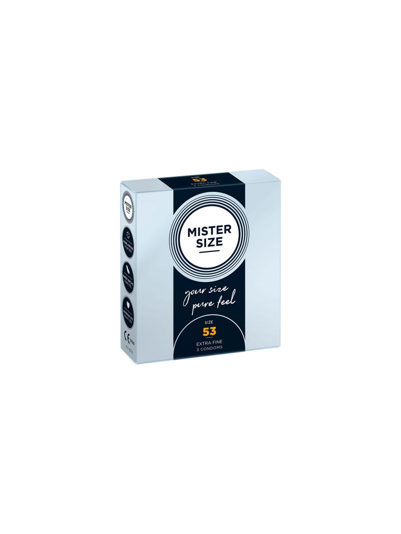 Préservatifs Pure Feel 53 mm de Mister Size Boîte de 3 main product photo