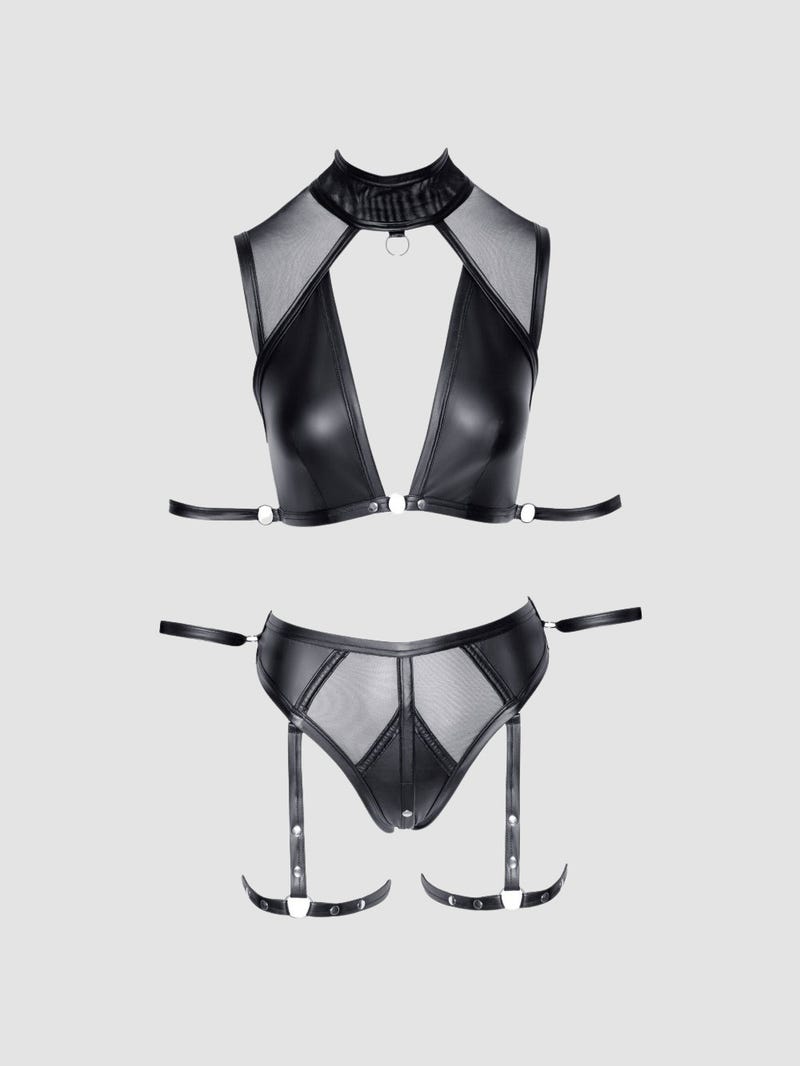 Ensemble 2 Pièces Harnais Effet Cuir Noir