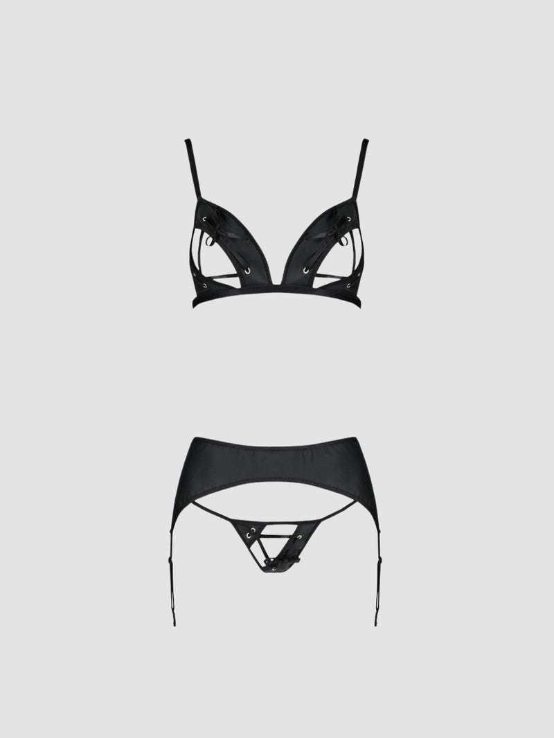 Ensemble 3 Pièces Ouvert Miley Leather Collection Noir