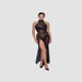 Robe Longue Fendue Motif Tigre Noire