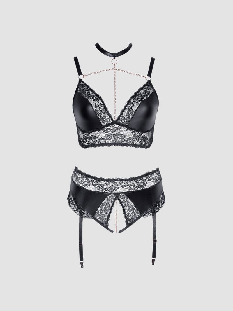 Ensemble 2 Pièces Wetlook & Dentelle Noir GT