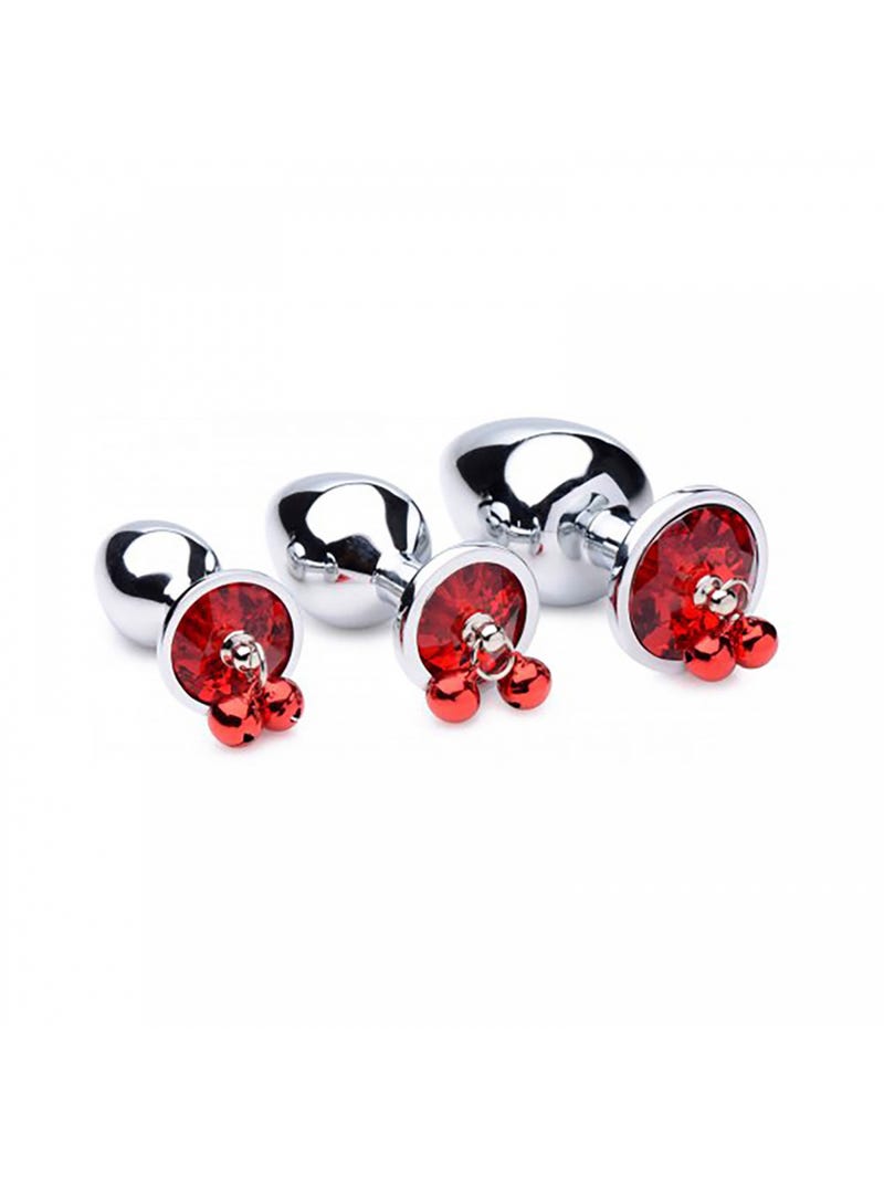 Pack de 3 Plugs Anal Bijou avec Clochettes Rouges main product photo