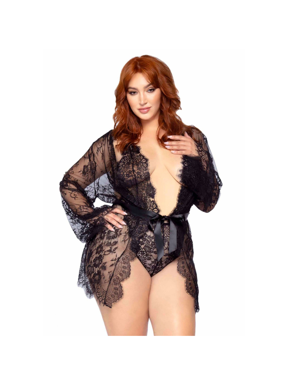 Body & Vestaglia 86112X Pizzo Floreale Nero Taglie Forti main product photo