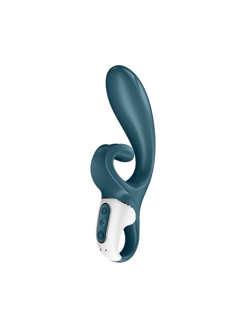 Satisfyer Hug Me Bleu Vibromasseur Rabbit Connecté main product photo