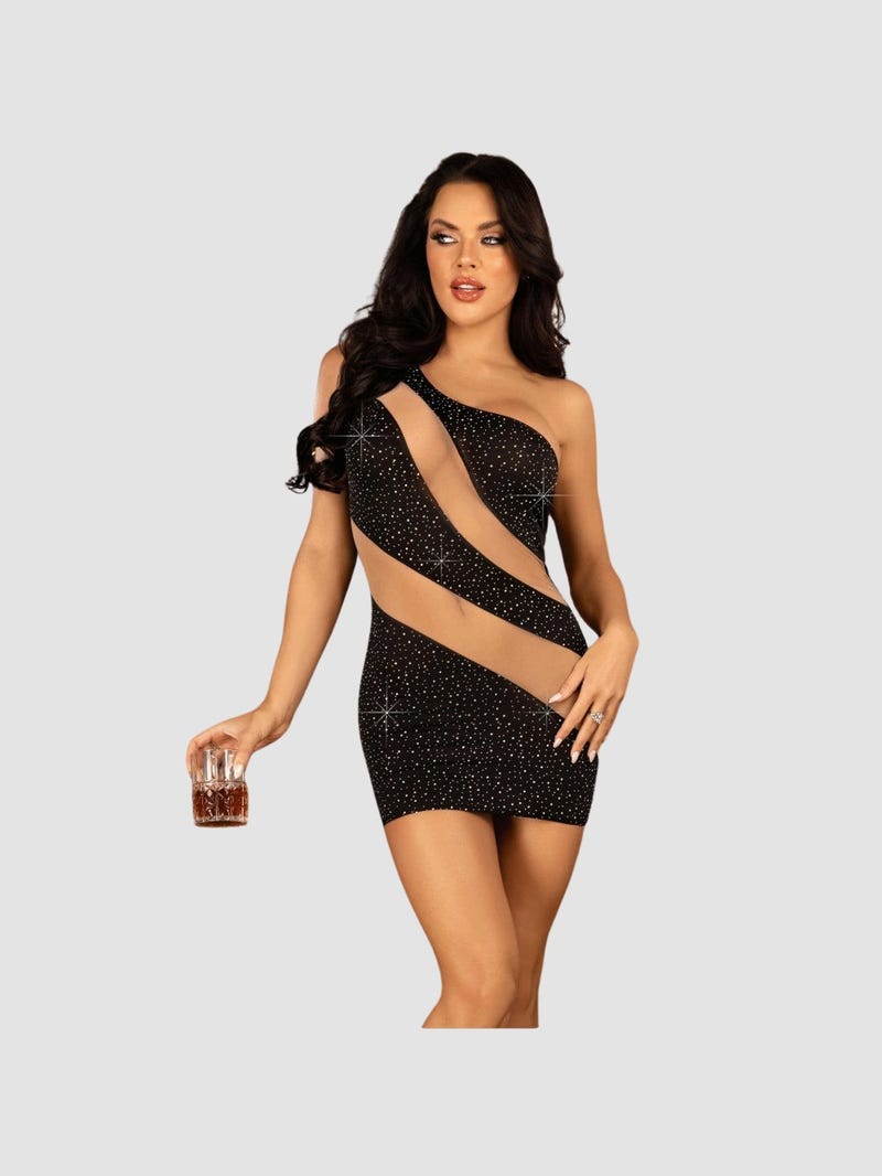 Robe Asymétrique 86135 Strass Noir