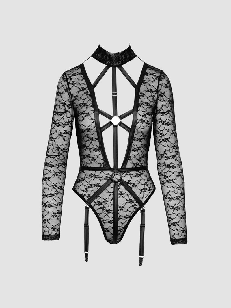 Body porte-jarretelles lanières & dentelle noir