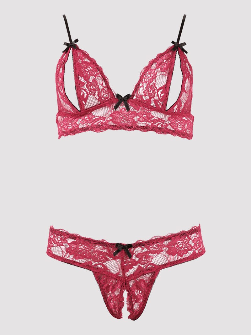 Ensemble 2 pièces ouvert dentelle rouge