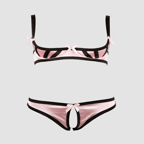 Ensemble 2 pièces ouvert satin rose S