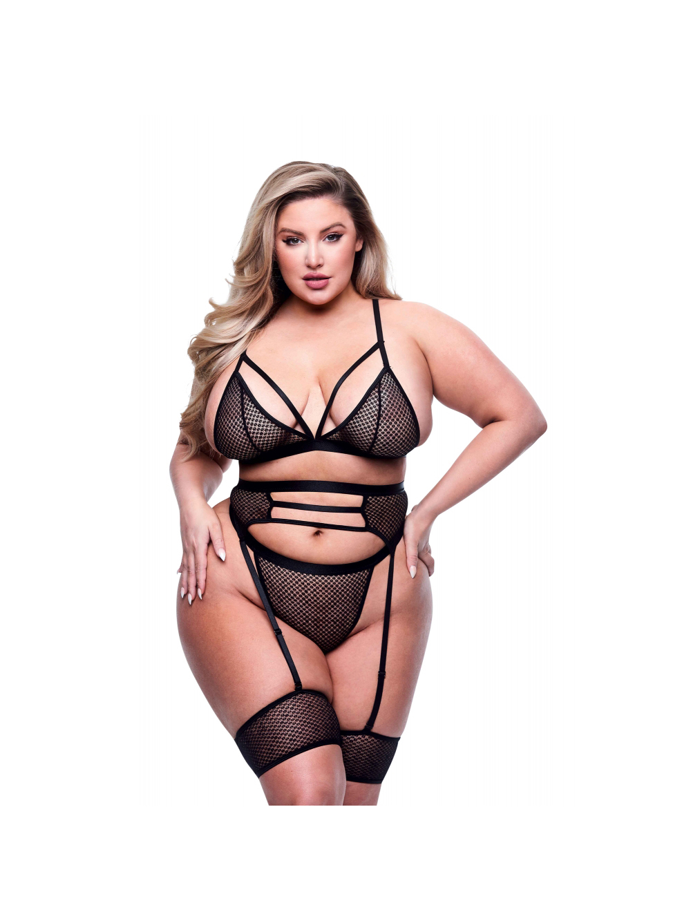 Completino 3 Pezzi Trasparente Nero Taglie Forti