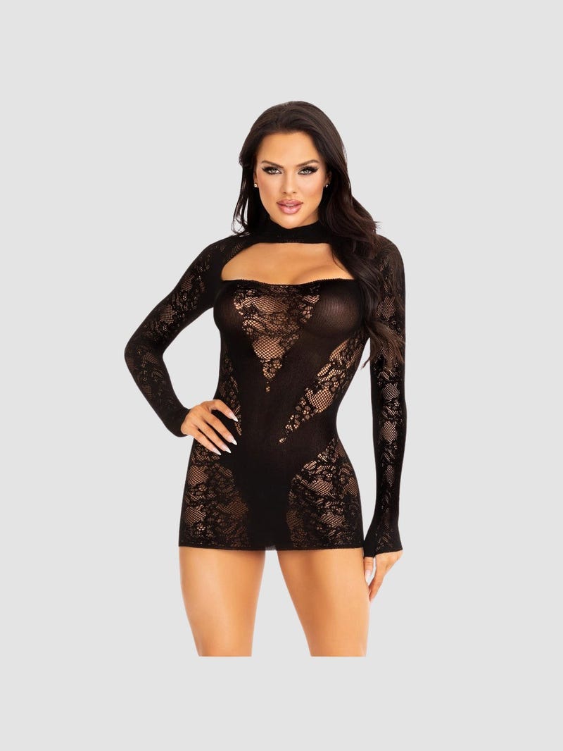 Robe dentelle & manches longues gantées noir
