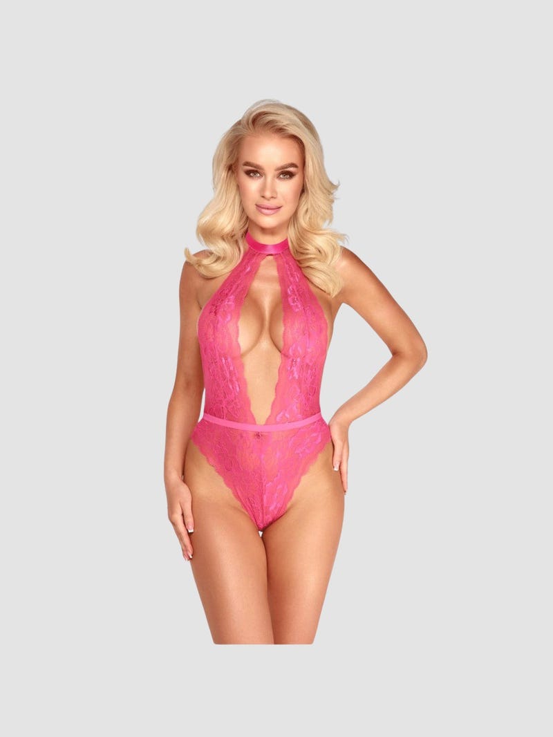 Body dentelle fleurs & noeud rose