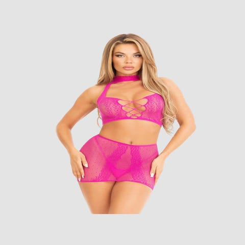 Ensemble 2 pièces 87201 top & jupe résille rose